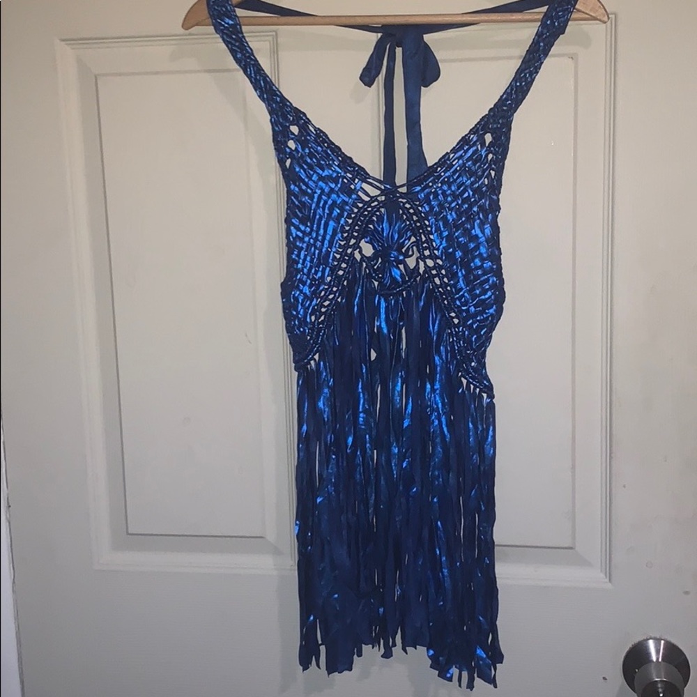 🦋💙 Blue Woven Fringe Crop Top 🦋